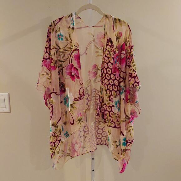 Velvet Burnout Kimono Top Floral Boho O/S Sheer - Picture 2 of 5